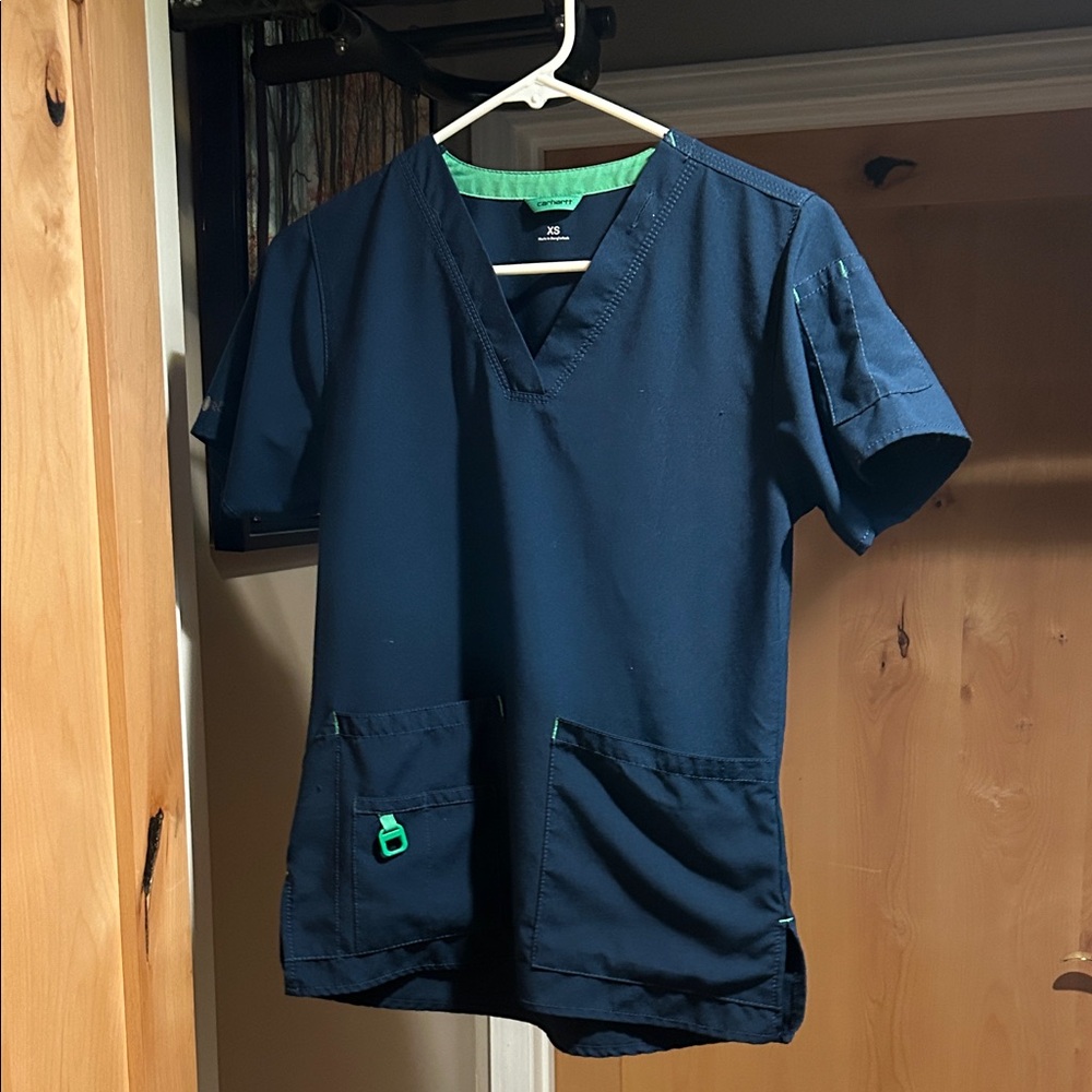 Carhartt Navy V-Neck Tee with Green Accents
